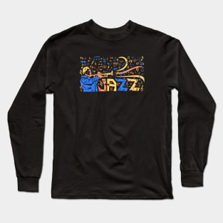 Funny Jazz Trumpet Musician with Musical Notes Long Sleeve T-Shirt